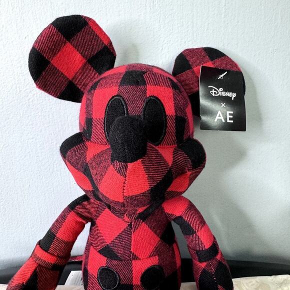 Disney X AE Mickey Mouse American Eagle Special Edition Red Buffalo Plaid Plush - Picture 4 of 12
